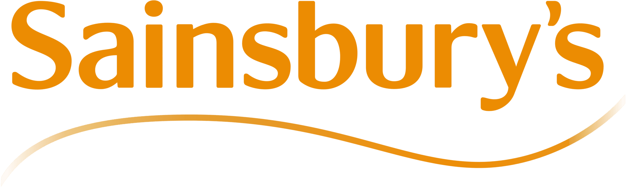 Sainsbury's logo is the word Sainsbury's in orange type with a thin, wavy orange line underneath the word.