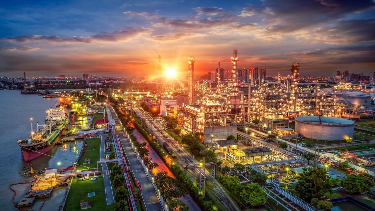 petrochemical plant at sunrise
