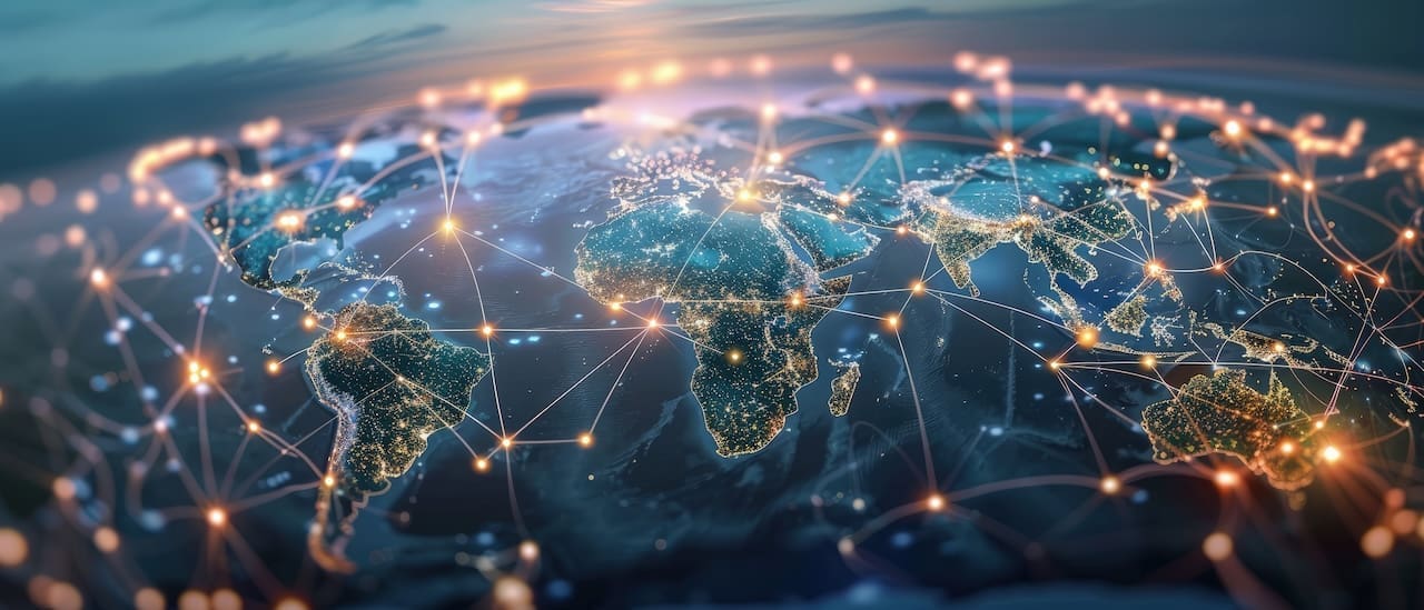 global logistics network visualised on a world map