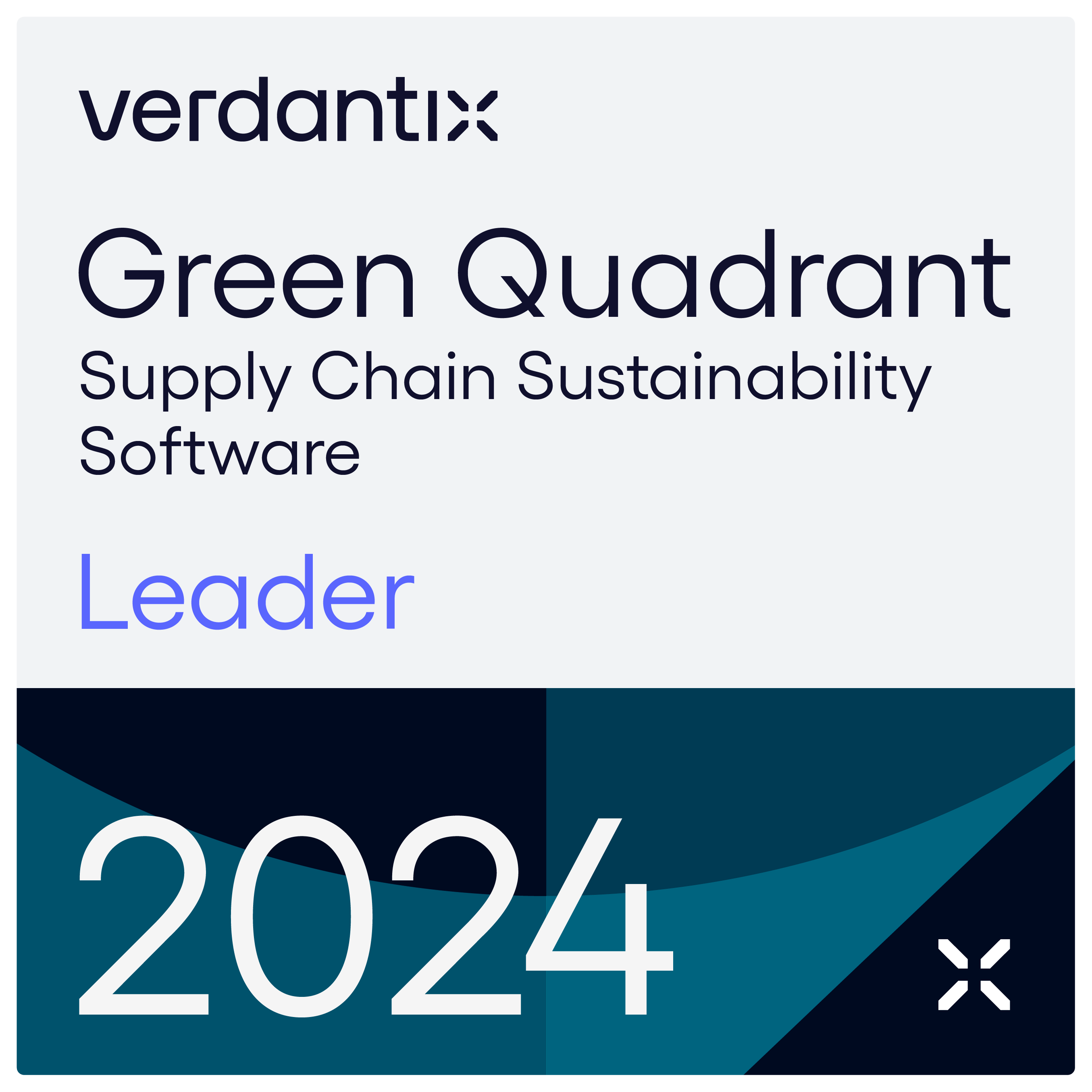 Official Verdantix Green Quadrant Supply Chain Sustainability Software Leader badge - 2024 accreditation.