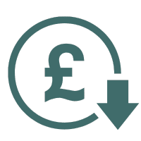 green pound sign in a circle with a downwards arrow