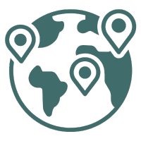 A green world globe icon with location markers overlayed.