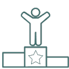 win business green icon person outline standing on a podium with a star on.